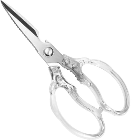 CGBE Kitchen Scissors, Multi-Purpose Kitchen Shears, Heavy Duty Dishwasher Safe Food Scissors for Chicken, Poultry, Fish, Meat & Herbs with Non-Slip Grips (Transparent)