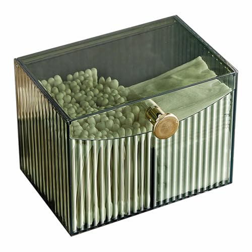 Qtips Hållare genomskinlig bomull dyna behållare med lock bomull knopp förvaringslåda med 2 fack för badrum sovrum toalettbord (grön, 1 st)