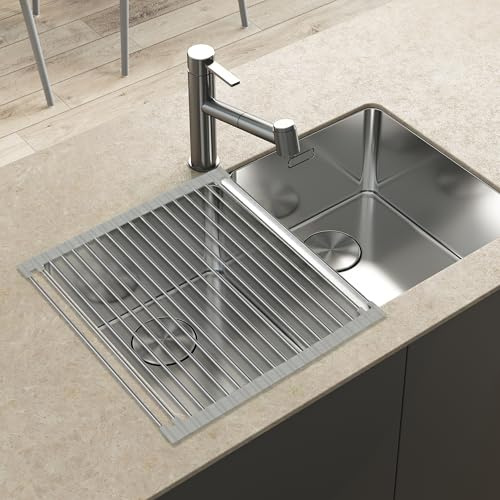 FRAVAST® Escurreplatos Plegable (43x41cm) + PDF Gratis con Recetas y Plan Semanal | Escurridor de Platos para Fregadero | Escurreplatos sobre Fregadero | Escurreplatos Acero Inoxidable