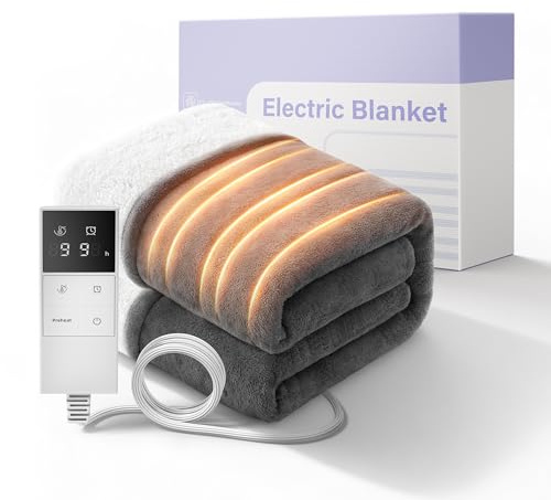banxye Heated Blanket 160x120cm, Safe Electric Blanket Throw for Sofa, 9 Heat Settings with Fast Heating, 1-9H Auto-Off, 200GSM Plush Dual-Side Fleece & Sherpa, Machine Washable