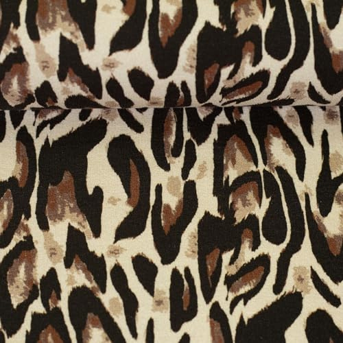 Baumwolljersey LESKA – Leo- und Tigerprint - Jersey Stoff Meterware – Ökotex 100 Klasse 1 – für Damen- und Kinderkleidung (Leo, schwarz-braun-beige)