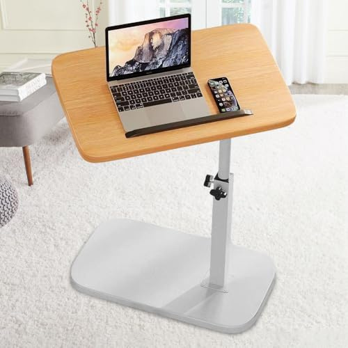 Peelanmall Beistelltisch C Form Sofatisch,Beistelltisch Couch,Höhenverstellbar Kleiner Beistelltische 28 * 38 cm Bambus Beistelltische,Kleiner Kaffeetisch Mit Handy-/Tablet-Slot (Naturholz)