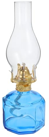 HOODANCOS Vintage Petroleumlampe aus Glas und Metall Rustikale Öllampe mit Verstellbarem Docht Blaue Sturmlaterne für Innen und Außenbereich Dekorative Tischlampe für Zuhause und Garten