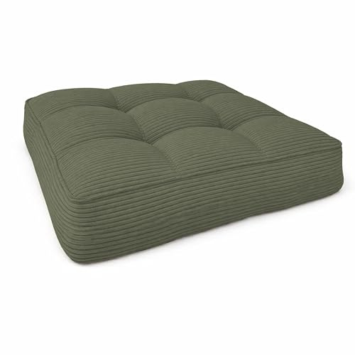 POKAR Stuhlkissen Sitzkissen 40x40x10 cm Loungekissen aus Cord | Sitzpolster Outdoor für Gartenstuhl und Rattanmöbel | Sitzauflage für Gartenmöbel | Öko Tex Zertifiziert | Made in EU | Khaki