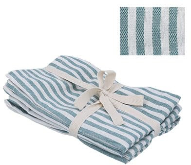 Gisela Graham Green Striped Cotton Napkins, 40cm, Pack of 4
