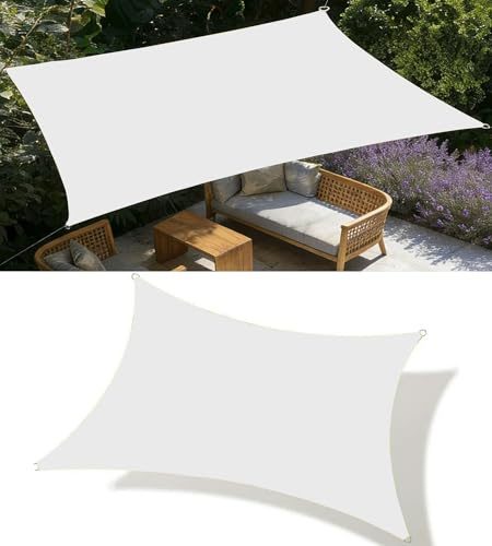 Telo Ombreggiante Rectangular 3.5x3.5M Tenda a Vela Impermeabile Vela ombreggiante Parasole Protezione Raggi UV Vela Ombreggiante per Terrazza Piscina Campeggio Posto Auto Coperto Bianco