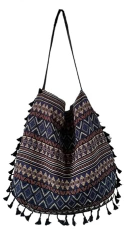 Zymjzbetic Fransväska vintage bohemisk fransar axelväska för kvinnor, hippie för handväskor, öppna för kvinnor, lila, Taille unique