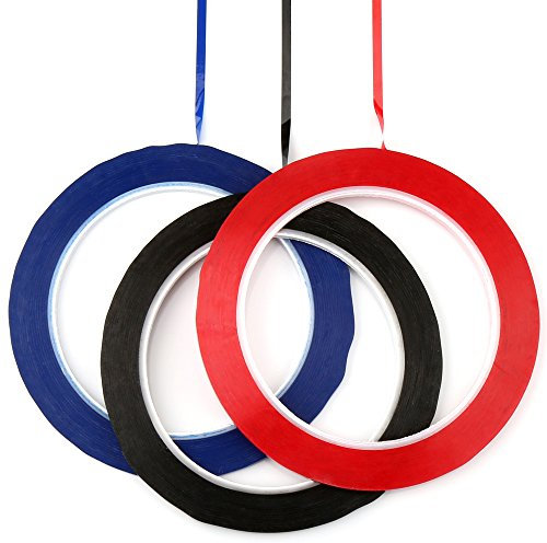 H&S Nastro Adesivo per Whiteboard - Set di 3 Rotoli di Carta Adesiva Sottile - 3 mm x 50m in Blu, Nero e Rosso - Nastri Adesivi per Mobili e Auto - Nastro Telato non Magnetico