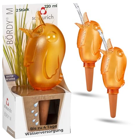 Scheurich Wasserspender Bördy M | 2 x Orange | 220ml Füllmenge | Bewässerungskugel klein mit Ton Fuß | Wasserspender Pflanzen und Blumen Terrakotta Stiel