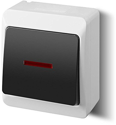 Aufputz einfach Lichtschalter Schalter 10 A IP44 weiß/schwarz Beleuchtet HERMES