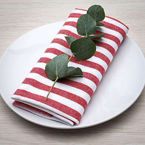 FILU Servietten 4er Pack Rot/Weiß gestreift (Farbe und Design wählbar) 45 x 45 cm - Stoffserviette aus 100% Baumwolle im skandinavischen Landhausstil