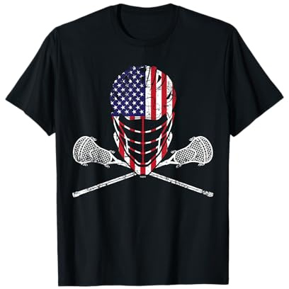 Lacrosse Helmet and Sticks, American Flag Lax Helmet T-Shirt T-Shirt