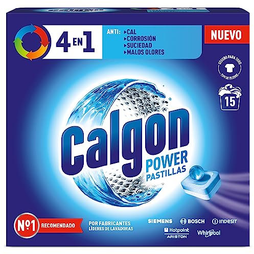 Calgon Pastillas 4 en 1 - Antical para la lavadora, Anticorrosión, Elimina Olores y Suciedad, en formato pastillas, 15 unidades