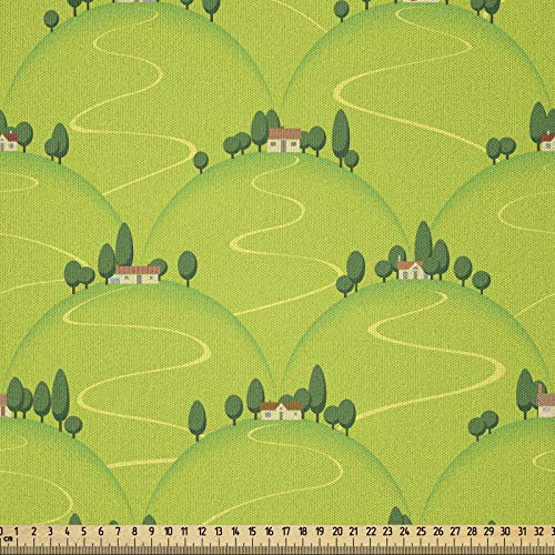 ABAKUHAUS ländlich Stoff als Meterware, Landhaus auf Hügeln, Microfaser Multi Zweck Dekostoff für Kunsthandwerke, 3M (230x300cm), Mehrfarbig