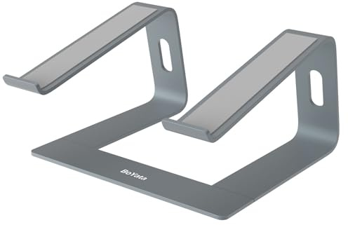 BoYata Laptop Ständer, Ergonomisch Aluminium Notebook Ständer, Tragbarer Belüfteter Laptop Halterung, Laptopständer Kompatibel mit MacBook, Dell, HP, Samsung, Acer, Allen 10 ~ 15,6 Laptops-Grau