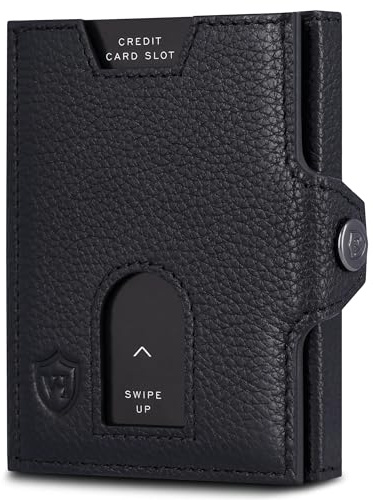 VON HEESEN Slim Wallet mit RFID Schutz - Geldbörse Herren klein - Mini Geldbeutel Damen Portmonee - Kartenetui Echtleder Karten Portemonnaie - Leder Kreditkartenetui Schwarz