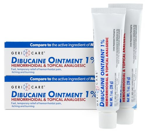 GeriCare Dibucaine Hemorroid Ointment 1% Pain-Relief Hemorrhoid Cream |Hemorroidal & Topical Analgesic| Quick Relief from Burning & Itching | Fast-Acting External Hemorrhoid Treatment 1oz (2 Pack)