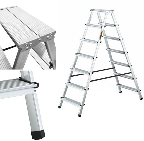 DRABEST Scala Alluminio 7 gradini Doppia Scala Domestica Pieghevole Leggera Portata massima 125 kg