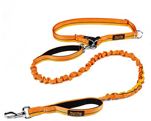 Mighty Paw Hands Free Dog Leash | Bungee Waist Leash for Dog Walking. Pet Running Hands Free Tether for Large, Medium & Small Breeds. Pet Waist Belt (36 - 48) Up to 150 lbs - Orange