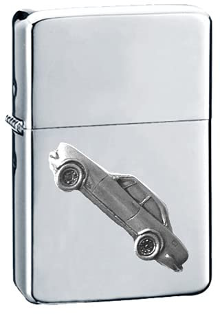 Klassisches französisches Auto 504 Coupe ref181 Zinn-Effekt Design auf einem Flip-Top-Benzinfeuerzeug, winddicht, Silber nachfüllbar