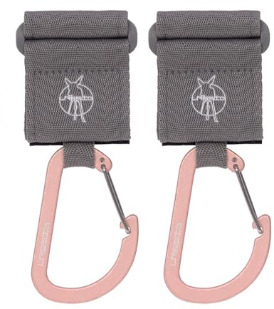 LÄSSIG Kinderwagenbefestigung (2 Stk.) Klettverschluss Karabiner Haken Karabinerhaken Kinderwagenhaken Einkaufshaken Metall/Stroller Hooks with Carabiner grey