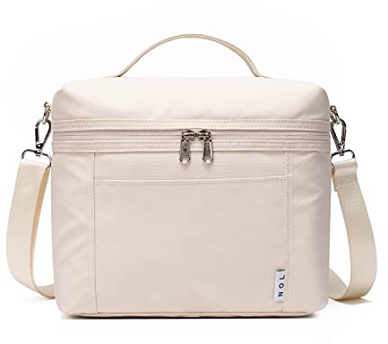 NOL Natural Organic Lifestyle Isolierte Lunchtasche für Damen, Kühltasche, leicht, Nylon, wasserdicht, Lunchbox für die Arbeit (Medium, cremefarben