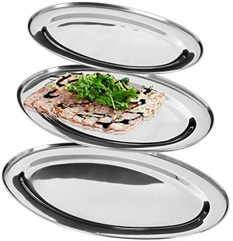 Piatto da portata ovale in acciaio inox, 3 pezzi