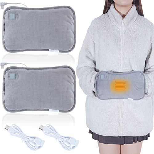 Honoson 2 Pcs USB Electric Hand Warmers Rechargeable Pocket Pouch Design Graphene Heating Portable Heated Muff with 3 Levels Heat Modes for Women Men Hunting Camping (Power Bank Not Included), Grey
