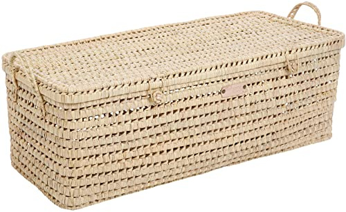 Bohome Living - Coffre et malle de rangement en osier tressé, Déco Bohème Chic (100cm)