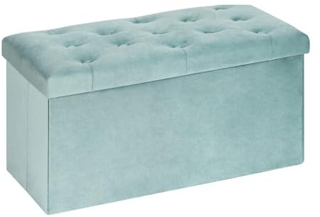Bonlife Folding Velvet Ottoman Storage Bench,Footrest Stool Seat,Toy Chest Storage Box with Lid,Footstool for Living Room,Green,80x40x40cm