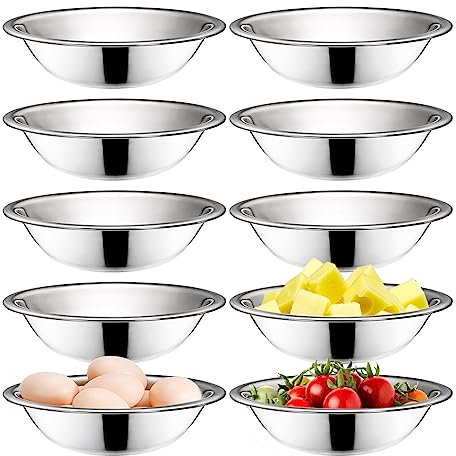 Okllen 10 Pack Stainless Steel Mixing Bowls, 16CM Wide Kitchen Metal Bowl with Flat Base, 3/4 Quart Prep Bowls for Meal Prep, Cooking, Serving, Baking