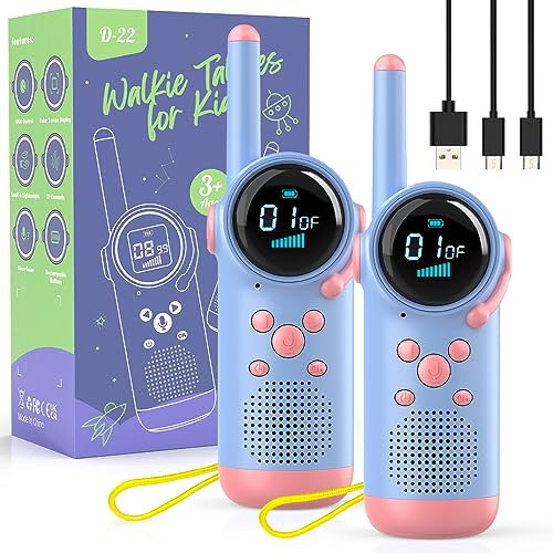 Talkie Walkie Enfants, Kearui Talkie Walkie Jouet pour 3-12 Ans, Walkie Talkie pour Enfants Rechargeable avec VOX Fonction pour Les Aventures, Camping, Randonnée (Rose Violette)