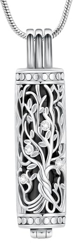 VCCWYQK Cylindre Bijoux Crémation Arbre de vie Urne Cendres Collier pour les femmes Hommes Flacon Crémation Cendres Pendentif Bien-aimé Bijoux Mémorial