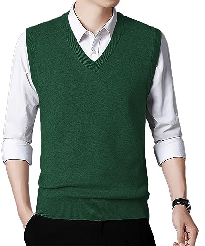KUYIGO Men's Pullover V-Neck Sweater Lightweight Knit Sleeveless Vest M Hunter Green