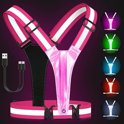 Zacro LED Laufweste Reflektorweste Warnweste Wiederaufladbare Lauflampe, Reflektorweste Leuchtweste Reflektierende Weste Einstellbare Aufladbar USB Lauflicht für Joggen Wandern oder Radfahren