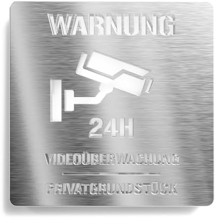 Urhome Warnschild Videoüberwachung aus V2A Edelstahl - Laserschnitt Gravur Türschild - Schild für Wand Tür - Kamera Attrappe Überwachung Infoschild für Innen und Außen