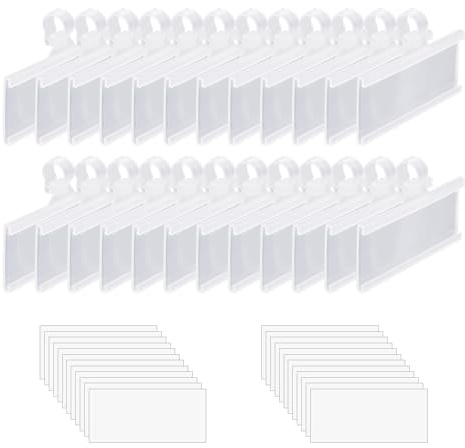 WYAN 24 Stück Label Halter für Körbe,Etikettenhalter Transparenter，Wird mit weißen PVC Etikettenkarten geliefert,für Shop Supermärkten(Innenmaß: 7,5 * 3cm)