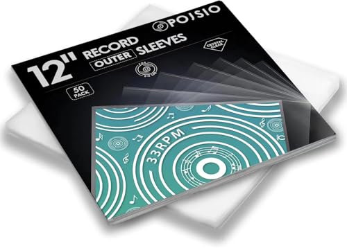 POJSIO 50 Pz. Buste Vinili 33 Giri Esterne, Custodia Vinili 33 Giri Trasparenti Per Singoli e Doppi LPs, Buste Vinile 33 Giri per 12 Pollici Dischi, Protezione Polipropilene Vinile Copertine Cover