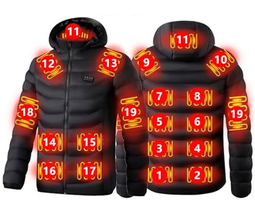 Beheizbare Jacke Herren Damen Heizjacke Jacke mit Heizung USB Elektrische Beheizte Jacke mit 19 Heizzonen Winterjacke Damen mit Heizung Funktionsjacke Winddicht Outdoorjacke für Motorrad Camping