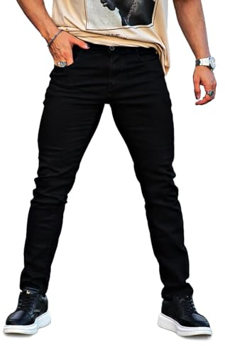 GINGTTO Jeans para Hombres Slim Fit Zip Jeans Skinny Tapered Denim Pantalones Vaqueros Elasticos Hombre Negro 32