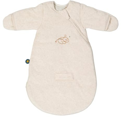 Nattou Babyschlafsack mit Ärmeln für Herbst und Winter, Aus Baumwolle und Polyester, Esel Leo, TOG 2,5, Ca. 60 cm, 0-3 Monate, Felix und Leo, Beige