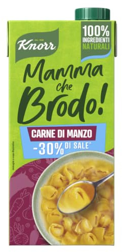 Knorr Mamma Che Brodo! Carne di Manzo - Brodo Pronto con -30% * di Sale, 100% Ingredienti Naturali, Verdure da Agricoltura Sostenibile, Senza Glutine, Lattosio e Coloranti