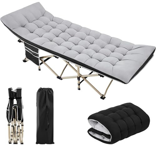 Yaheetech Feldbett mit Matratze Campingbett klappbar Gästebett mit Tragetasche & Seitentasche 191 x 67 cm Gartenliege bis 150 kg Belastbar, Grau Matratze+Schwarz Bett
