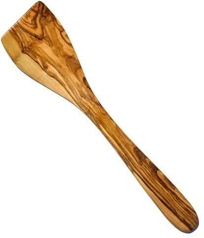 Cleminson Ustensiles en bois d'olivier fabriqués à la main - Spatule, cuillère et cuillère à sauce en bois avec coin ou ensemble de 3 pièces (spatule)
