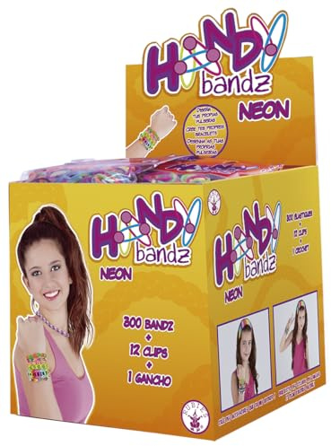 Rubies Pulseras Handy para niñas y niños, Gomas para Hacer Pulseras, Pack 25 bolsas, 7500 gomas, 300 clips y 25 ganchos, Elásticas, Kit, Abalorios para regalar, cumpleaños, fiestas, handmade o DIY