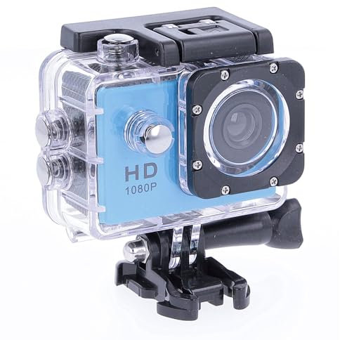 REY Cámara Digital de Acción Deportiva y Ocio, 1080p HD, Sumergible, 30m, Color Azul.