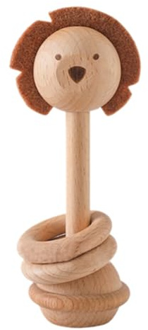 Aublinto Baby Beißring Baby Beissring Zahnungshilfe Tier Beißspielzeug und Häkelset GHolztiere Beißring Holz Tiere Kinder Beißring Holzring Holzbeissring Wooden Teether