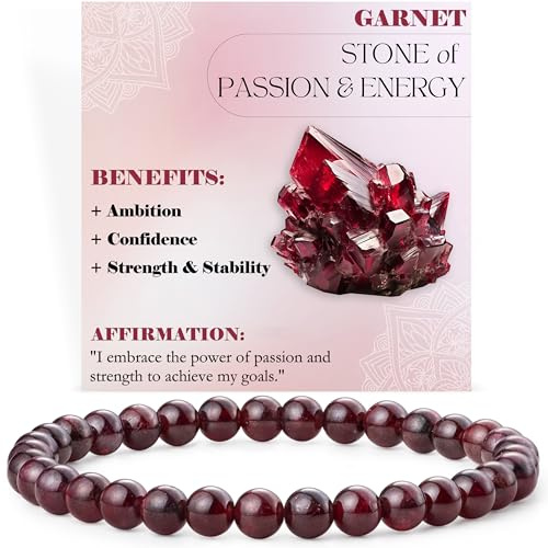 Bivei Granate - Pasión & energía - Pulsera de Cuentas Para Las Mujeres 6mm Piedra Semipreciosa Natural Stretch Cristal Elástico Joyería Yoga Regalos