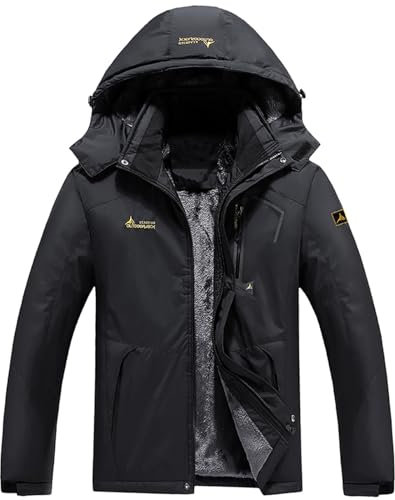 Men's Waterproof Fleece Jacket Windproof Outdoor Multi-Pockets Coats Outdoor Ski Coats Water Resistant Jacket Winter Warm Trench Coat Tactical Softshell Fishing Walking Running Mountain