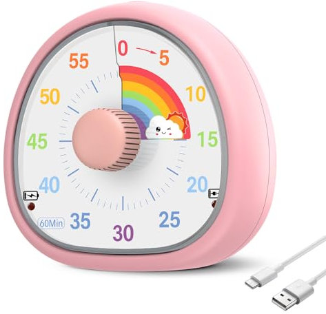 Temporizador Visual,Cuenta Atrás de 60 Minutos,Temporizador de Cuenta Recargable,operación silenciosa,para el hogar, la Escuela, la Cocina - Rosa